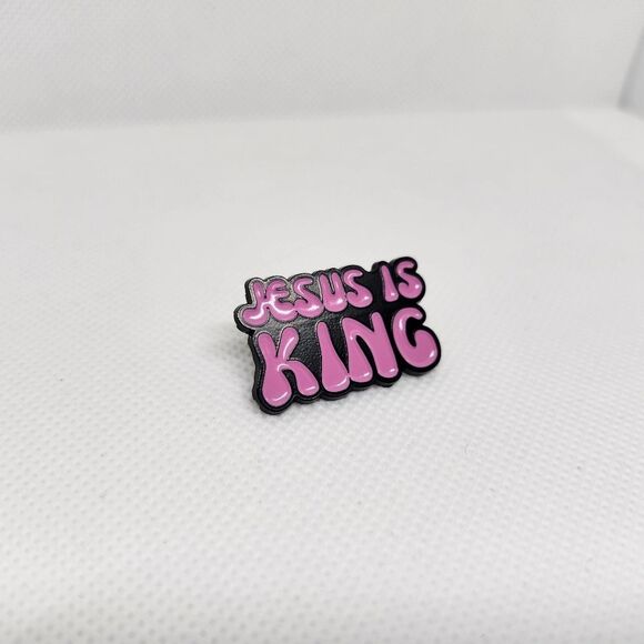 Jesus Is King Pin Broche Brooch Jesus Revolution Pink Black Statement - Picture 3 of 8